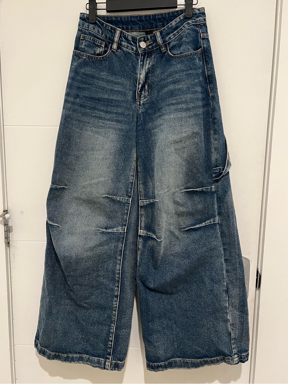 Cider Wide Leg Distressed Blue Denim Jeans